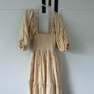 Free People Cream Maxi Dress with Puff Sleeves